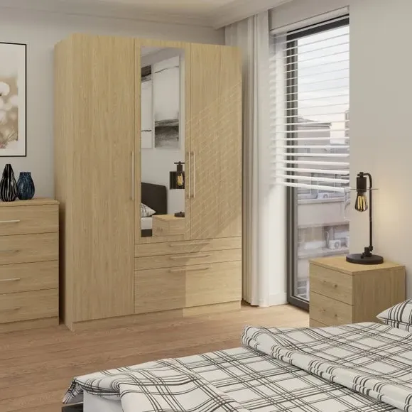 Triple Wardrobe with 3 Drawers - Oak Effect