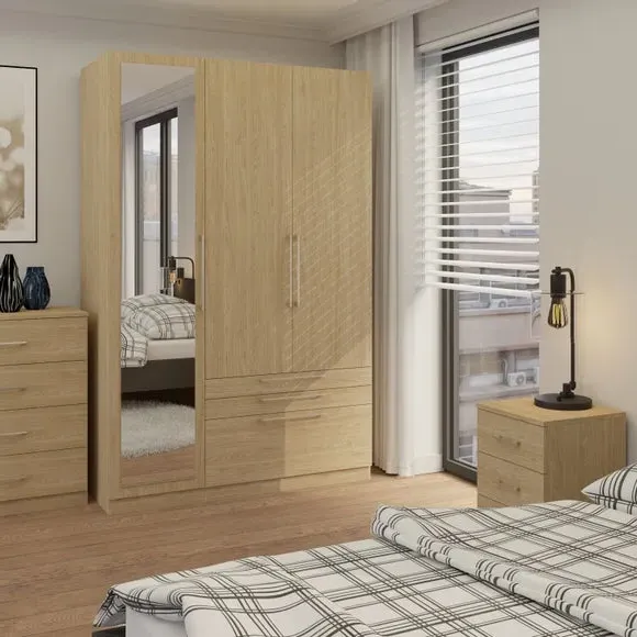 Triple Wardrobe with 3 Drawers - Oak Effect