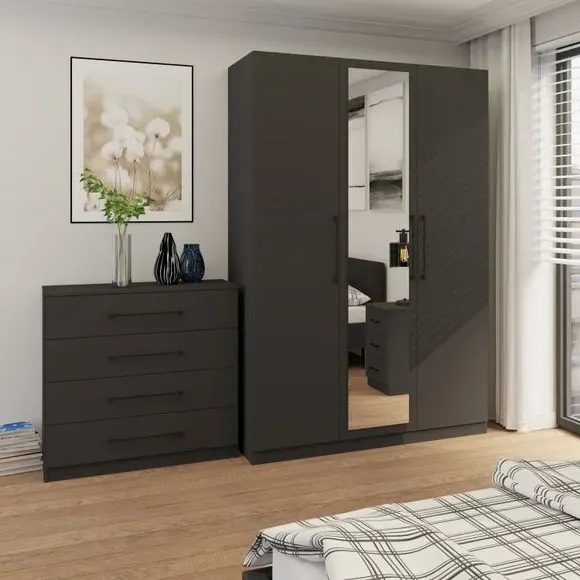 Triple Wardrobe with Adjustable Storage - Anthracite