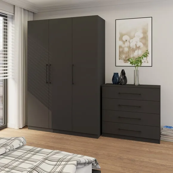 Triple Wardrobe with Adjustable Storage - Anthracite