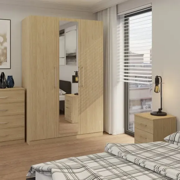 Triple Wardrobe with Adjustable Storage - Oak Effect