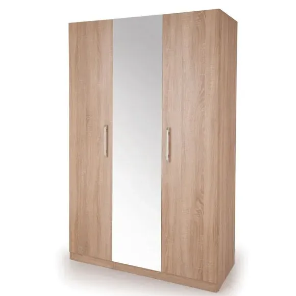 Triple Wardrobe with Mirror - Natural, Oak image