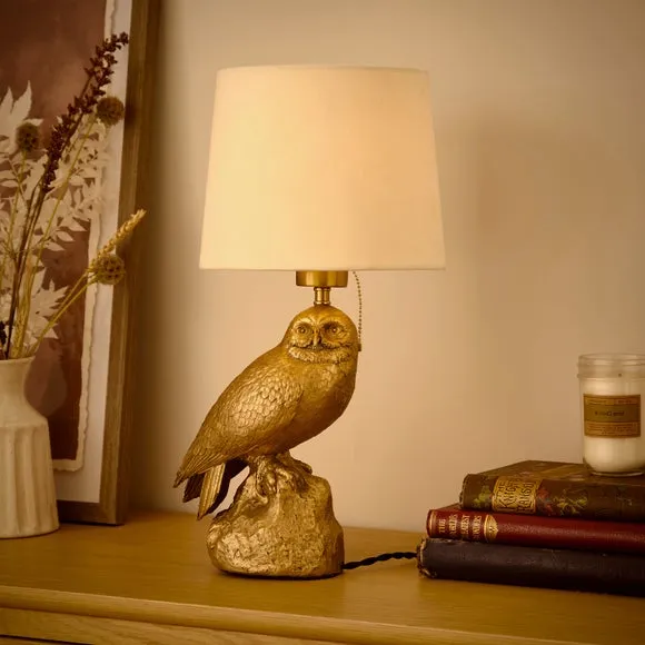 Owl Table Lamp - Gold, Polyresin