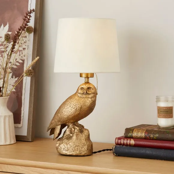 Owl Table Lamp - Gold, Polyresin