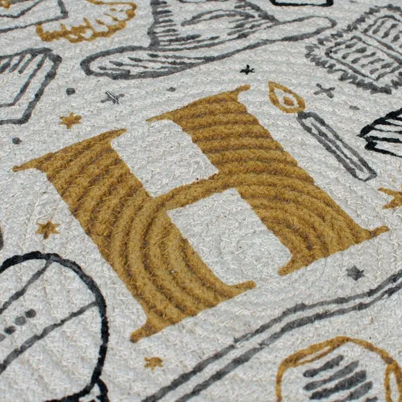 Round Rug with Printed Design - Natural, Cotton