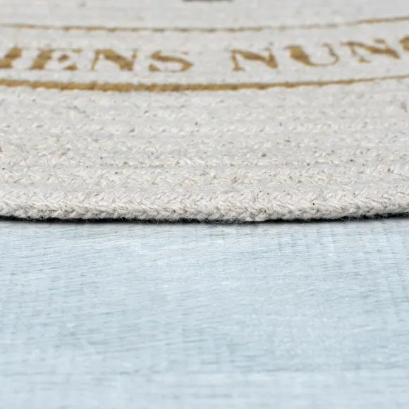 Round Rug with Printed Design - Natural, Cotton