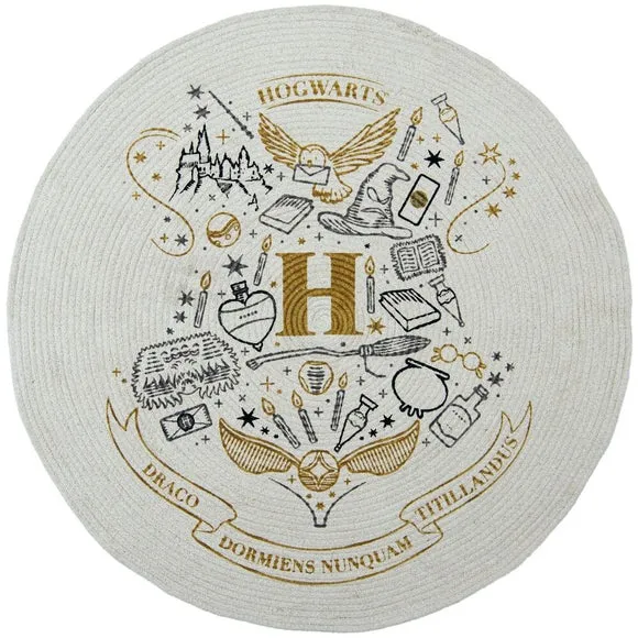 Round Rug with Printed Design - Natural, Cotton