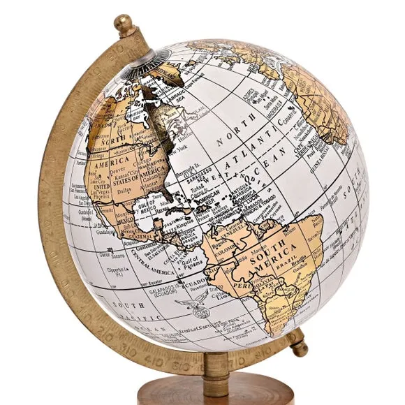 Globe Ornament with Wooden Base - Gold, Wood