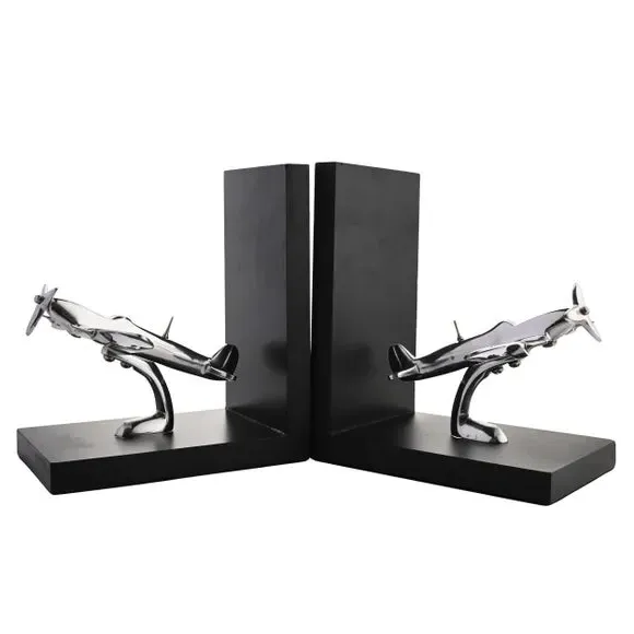Spitfire Aircraft Bookends - Black, Metal image