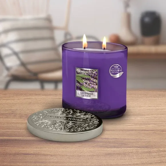 Multi Wick Candle Lavender & Sage - Purple Glass image
