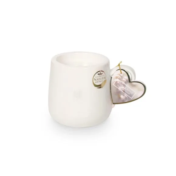 Porcelain Mug Candle with Heart Design - White