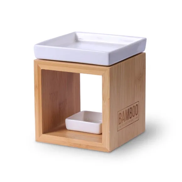 Wax Melt Burner with Ceramic Bowl - Natural Bamboo