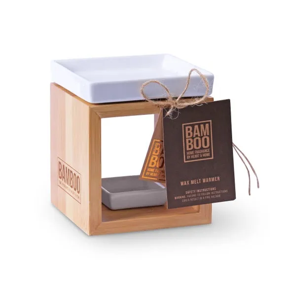 Wax Melt Burner with Ceramic Bowl - Natural Bamboo