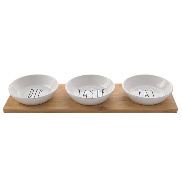 3-Piece Bowl Set with Tray - White, Stoneware