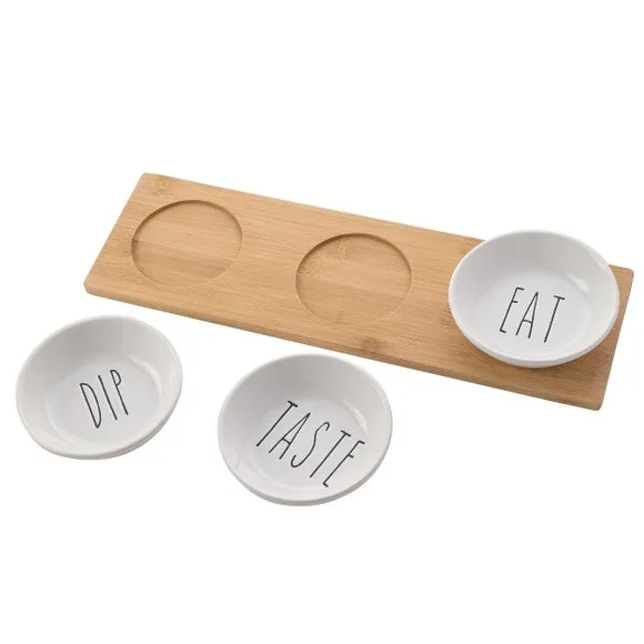 3-Piece Bowl Set with Tray - White, Stoneware