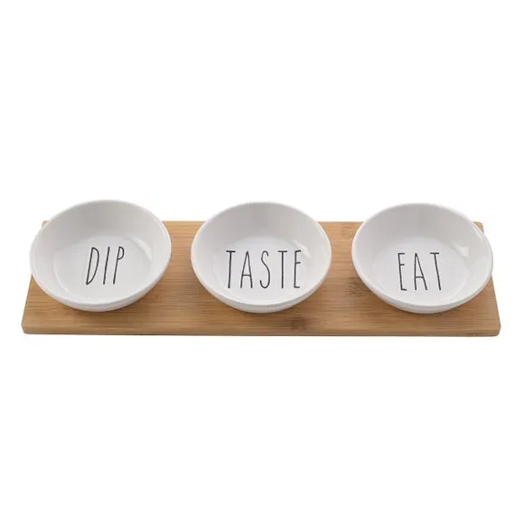 3-Piece Bowl Set with Tray - White, Stoneware image