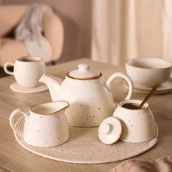 3-Piece Tea Set - White, Stoneware