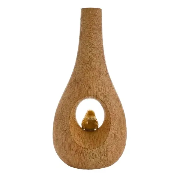 Bird Design Vase with Wood Effect - Brown, Resin