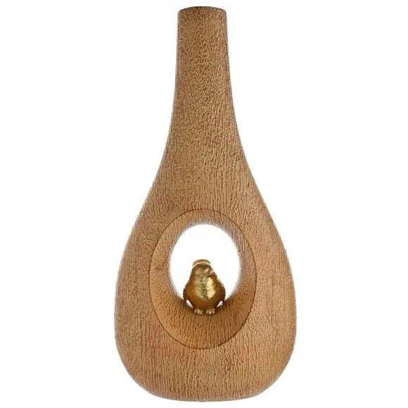 Bird Design Vase with Wood Effect - Brown, Resin