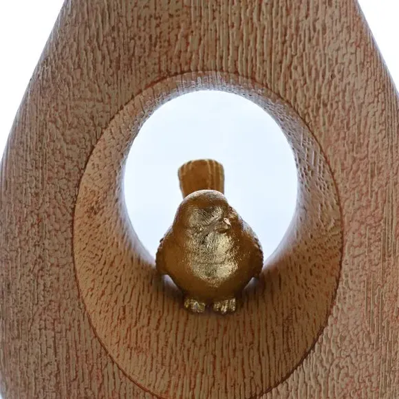 Bird Design Vase with Wood Effect - Brown, Resin