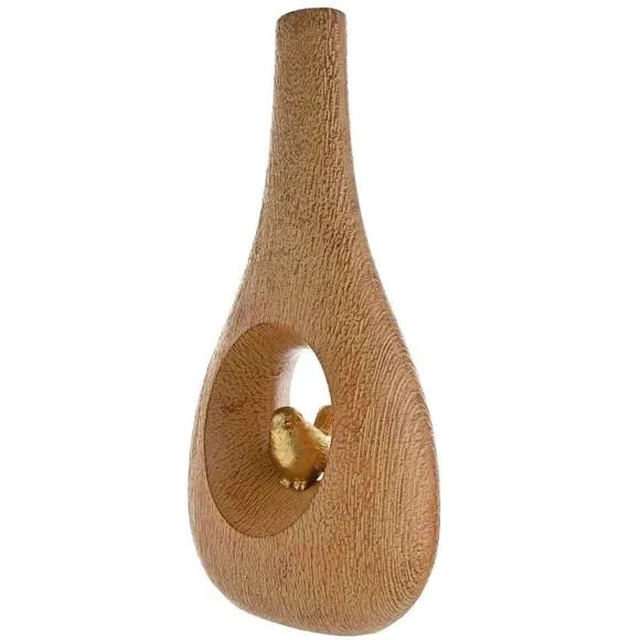 Bird Design Vase with Wood Effect - Brown, Resin image