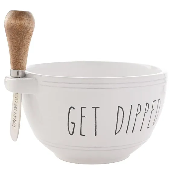 Bowl with Spreader Set - White, Dolomite