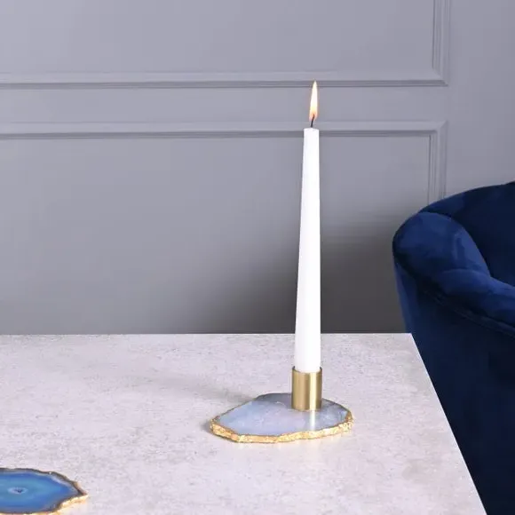 Candlestick Holder with Gold Edging - Blue, Agate image