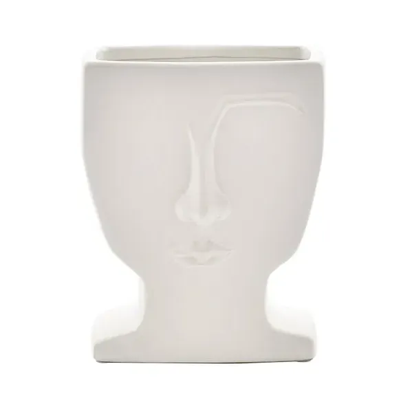 Face Design Ceramic Vase - White image