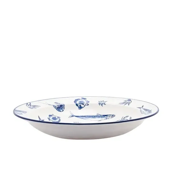 Fish Design Deep Plate - White, Ceramic