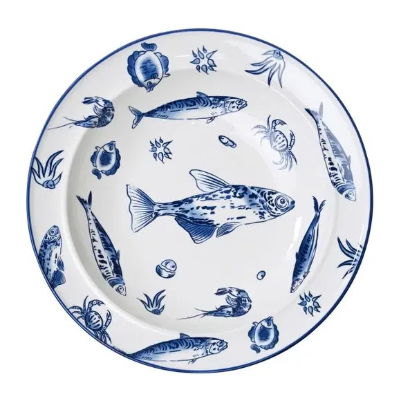 Fish Design Deep Plate - White, Ceramic
