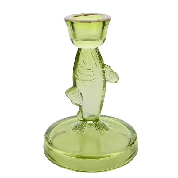 Fish Shaped Candle Holder - Green, Glass image