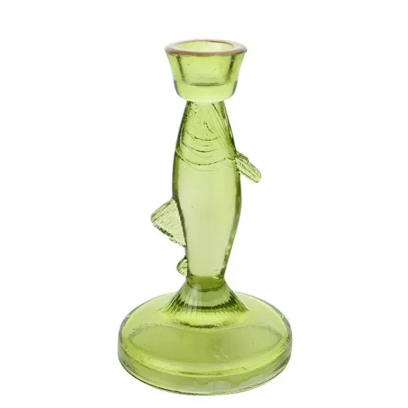 Fish Shaped Candle Holder - Green, Glass