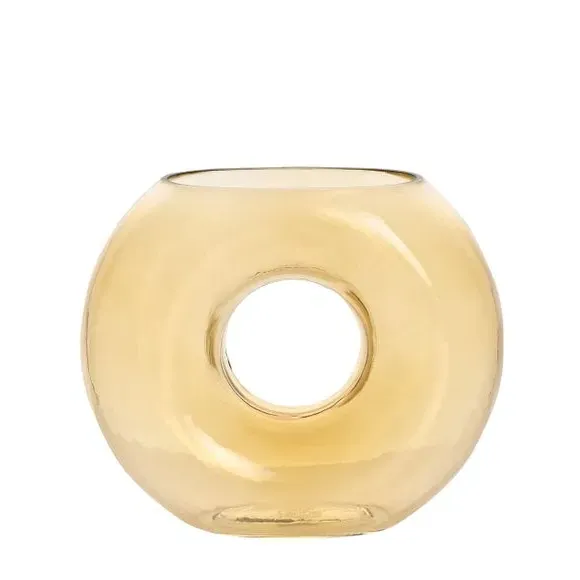 Handmade Glass Vase with Abstract Design - Amber