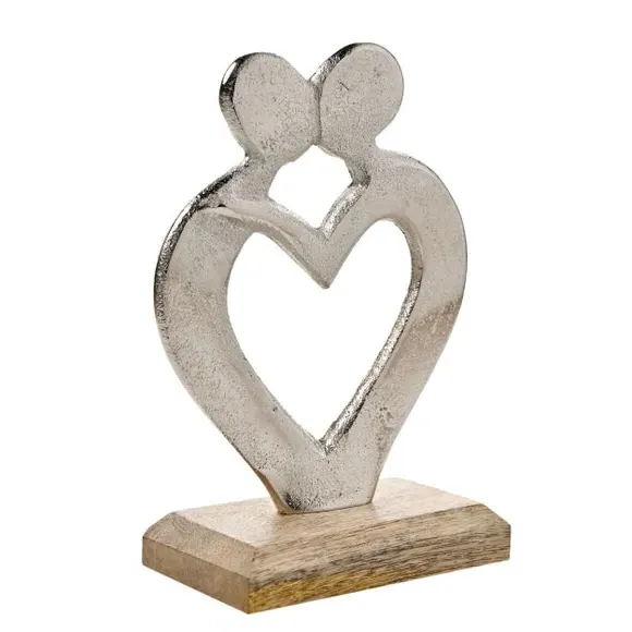 Heart Metal Sign with Base - Silver, Wood