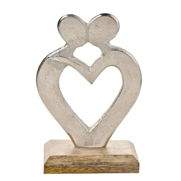 Heart Metal Sign with Base - Silver, Wood image