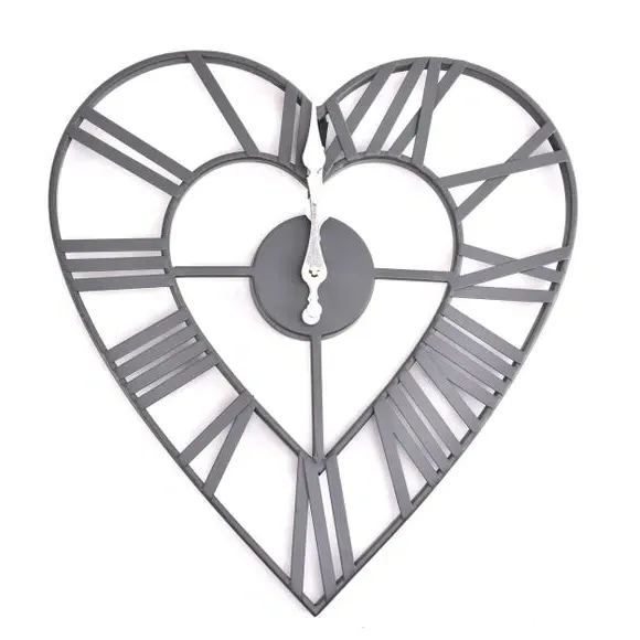 Heart Wall Clock with Roman Numerals - Grey image