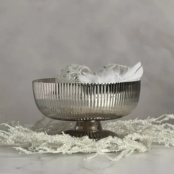 Large Decorative Bowl with Base - Silver, Metal image