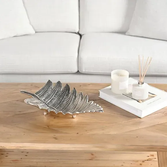 Leaf-Shaped Decorative Dish - Silver, Metal