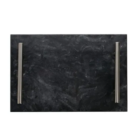 Marble Tray with Metal Handles - Black image
