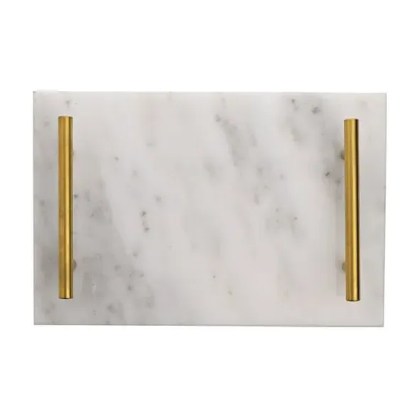 Marble Tray with Metal Handles - White