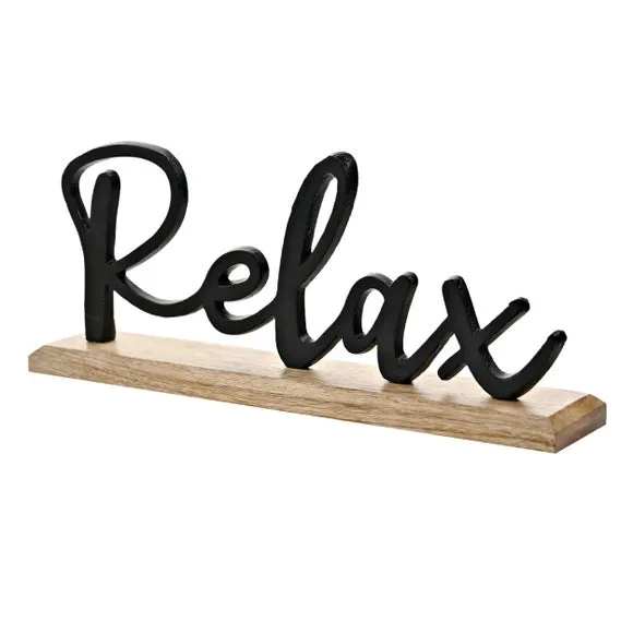 Metal Sign with Wood Base - Black, Wood