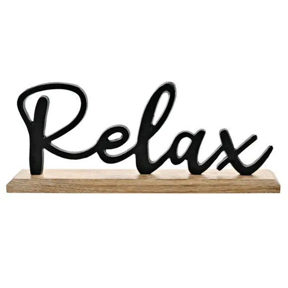 Metal Sign with Wood Base - Black, Wood image