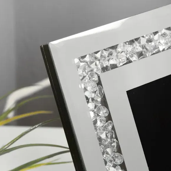 Mirrored Photo Frame with Crystal Edge - Silver