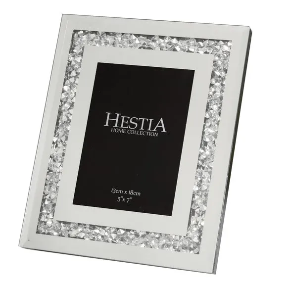 Mirrored Photo Frame with Crystal Edge - Silver