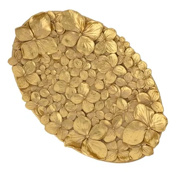Oval Trinket Dish Floral Design - Gold, Resin