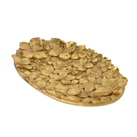 Oval Trinket Dish Floral Design - Gold, Resin image