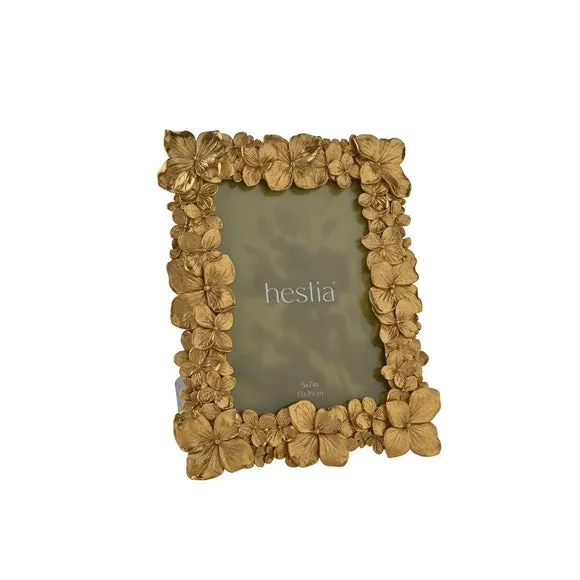 Photo Frame with Flower Details - Gold, Metal