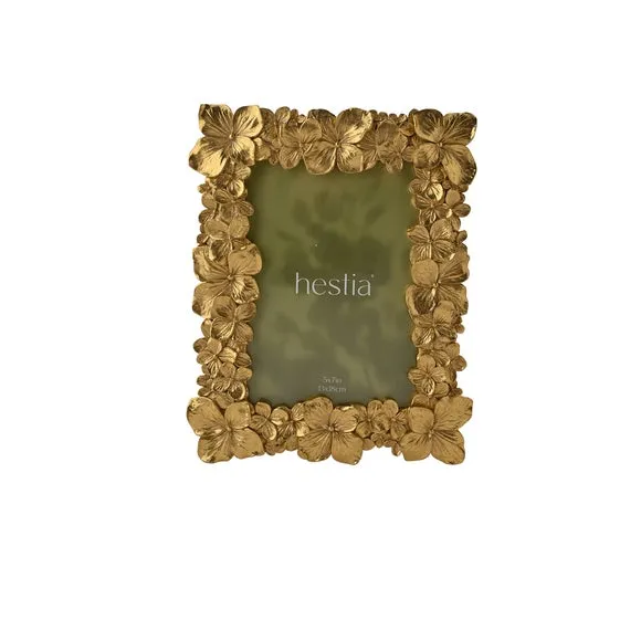 Photo Frame with Flower Details - Gold, Metal