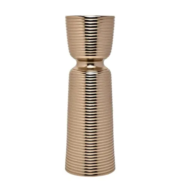 Pillar Candle Holder with Ribbed Texture - Gold