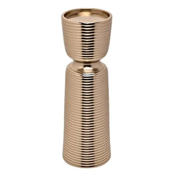 Pillar Candle Holder with Ribbed Texture - Gold